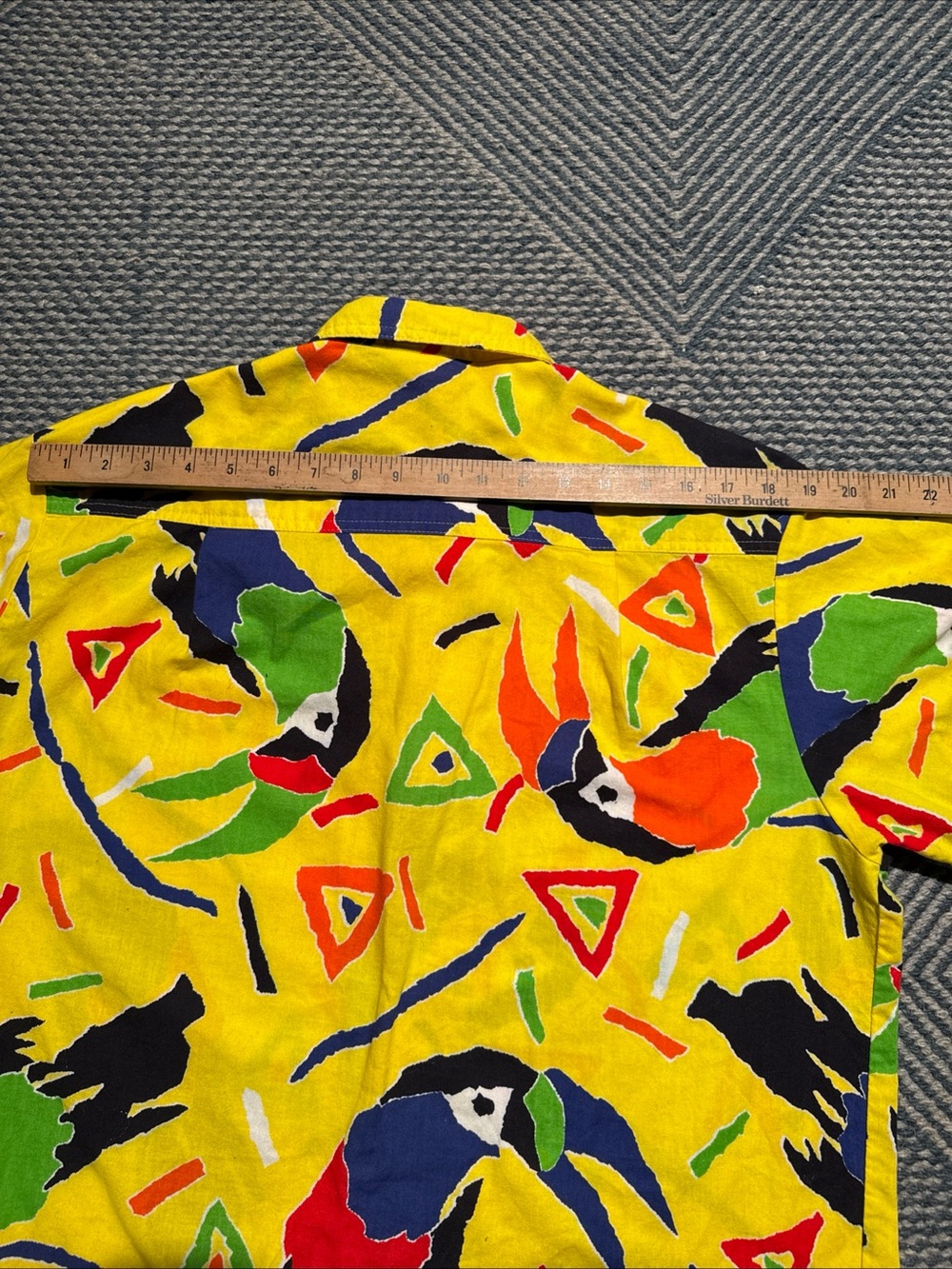 Vintage Op 80s Mens Parrot Yellow Short Sleeve Button Up Shirt Size L - Picture 4 of 10